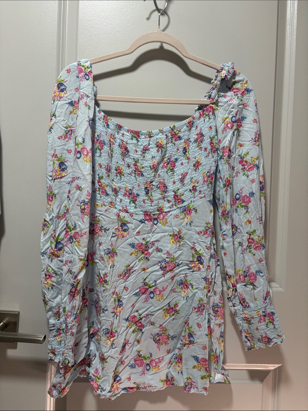 Faithfull the Brand Light Blue Floral Tie-Front Dress - Picture 2 of 4